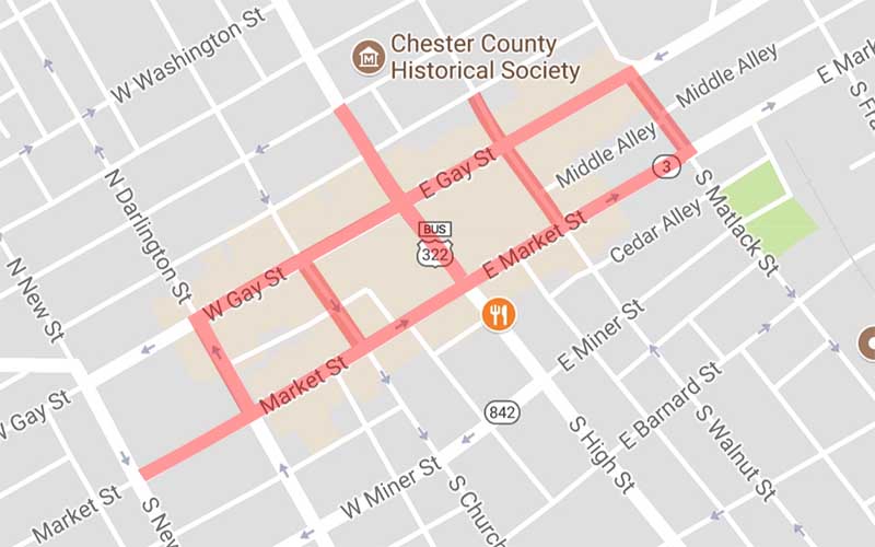 West Chester Halloween Parade: road closures map.